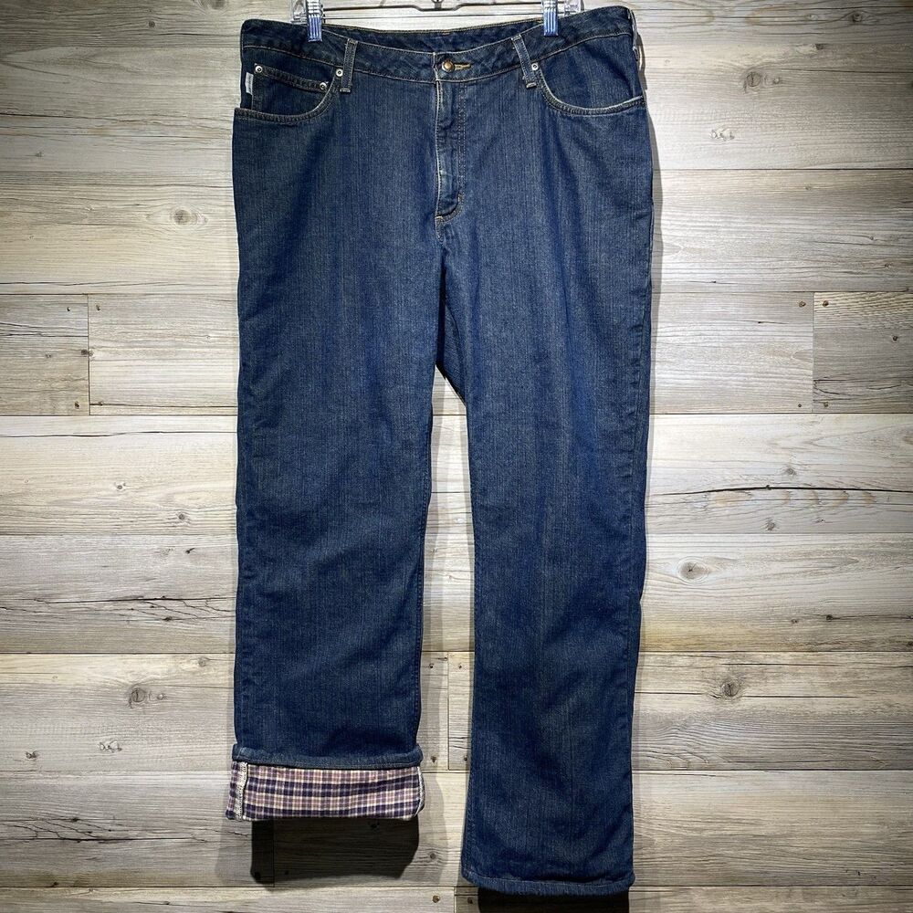 Carhartt Flannel Lined Jeans Straight Leg Relaxed Fit Blue Women’s 16 W36 L31